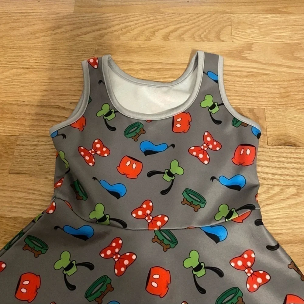 Mickey Minnie Mouse Donald Duck Goofy Print Dress Sz 4 Girls Kids Toddler Gray
